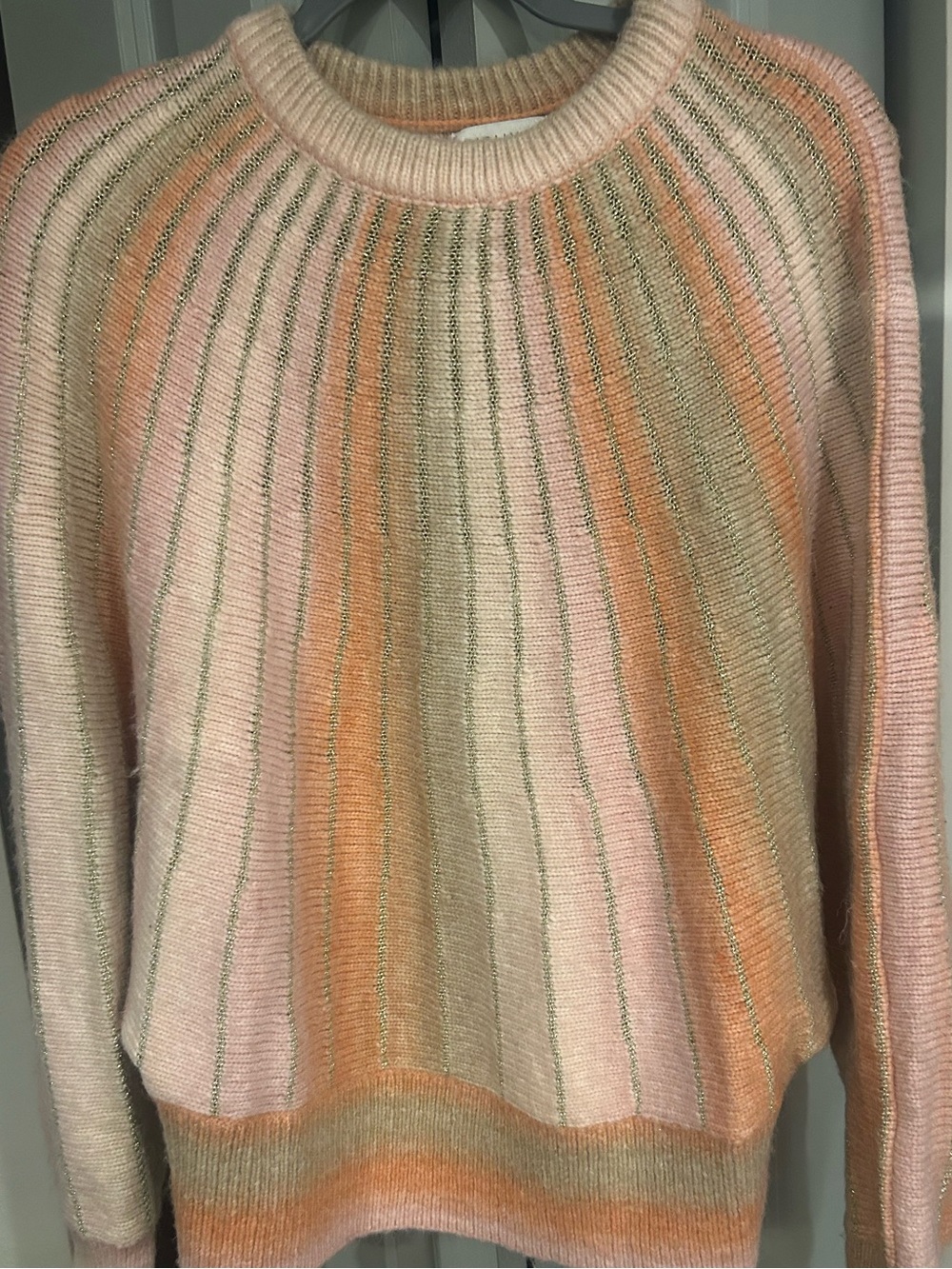 Soft Pastel Stripe Crewneck Sweater - Pink & Peach